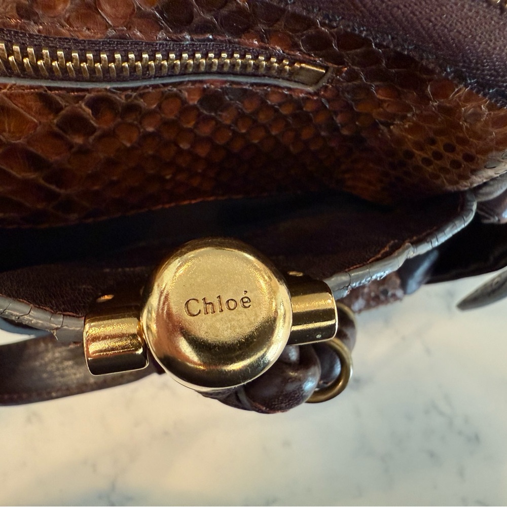 Chloe Heloise Brown Python And Leather Handbag - image 5